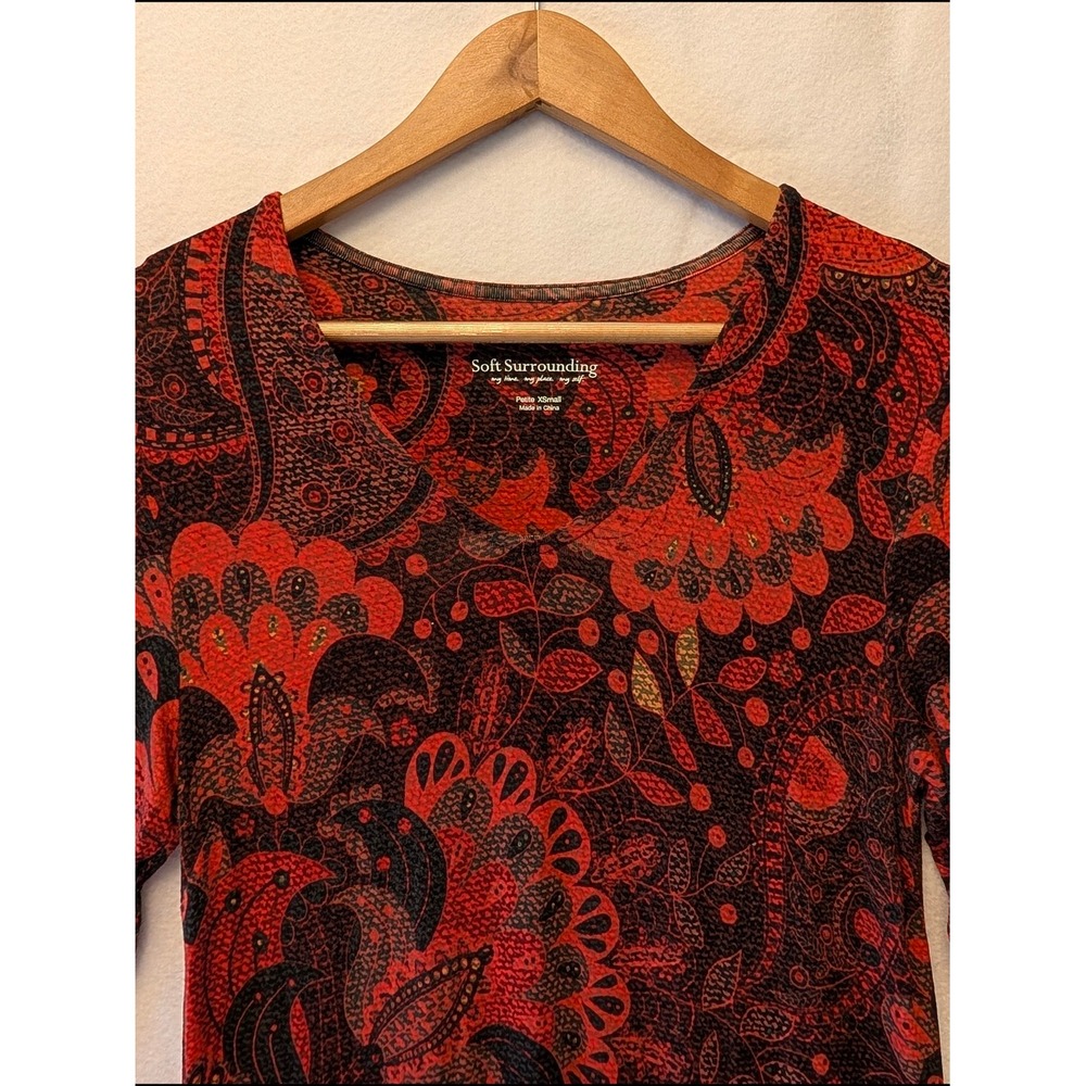 Soft Surroundings Red Black Paisley Floral V-Neck Midi Dress Petite XS 3BN36 - Picture 4 of 12